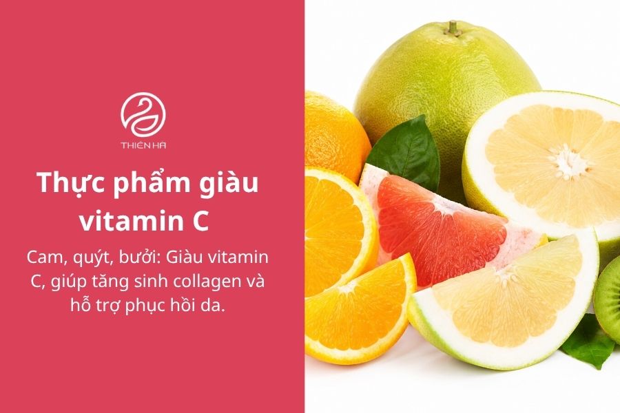 Thực phẩm giàu vitamin C giúp hỗ trợ làm sáng da và chống oxy hóa