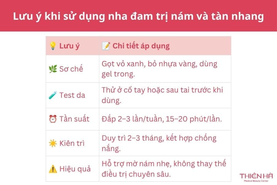 Cách trị nám và tàn nhang bằng nha đam: 7 cách dễ làm 7 Những lưu ý quan trọng khi sử dụng nha đam trị nám và tàn nhang