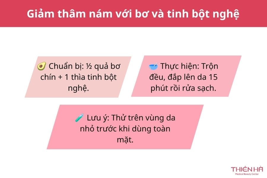 Mặt nạ bơ trị nám: 7 công thức đơn giản và lưu ý quan trọng 6 Bí quyết giảm thâm nám với bơ và tinh bột nghệ