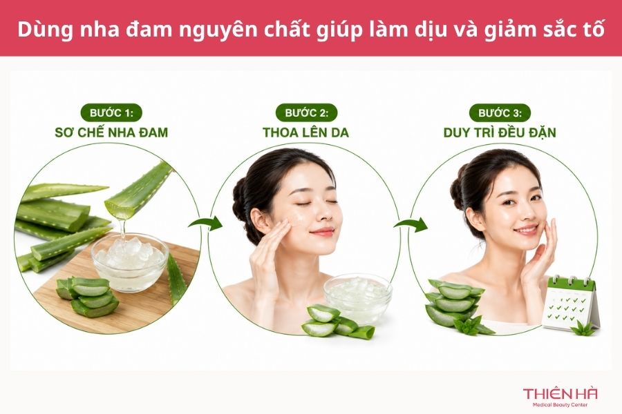 Dùng nha đam nguyên chất giúp làm dịu và giảm sắc tố