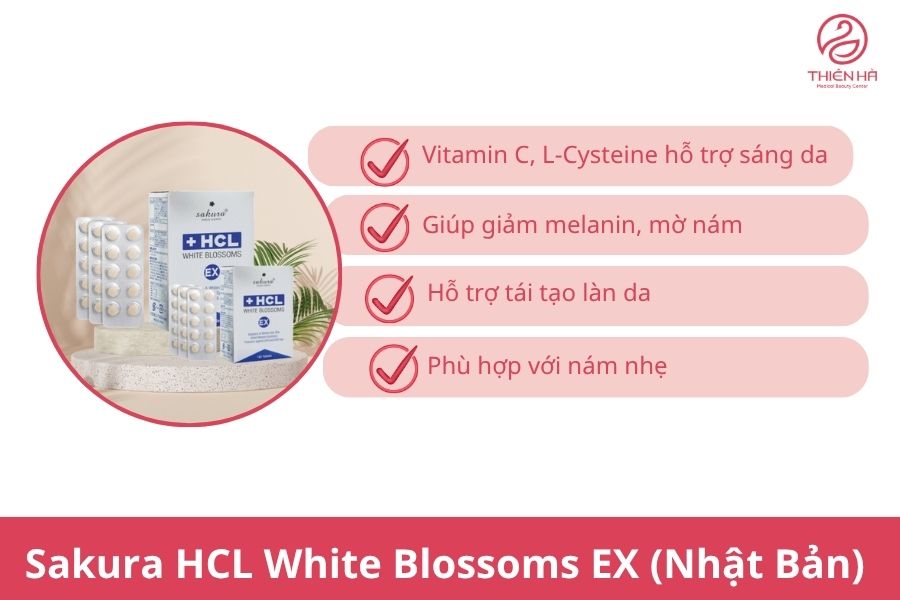 Top 5 viên uống trị nám phổ biến và lưu ý khi sử dụng 6 Sakura HCL White Blossoms EX (Nhật Bản)