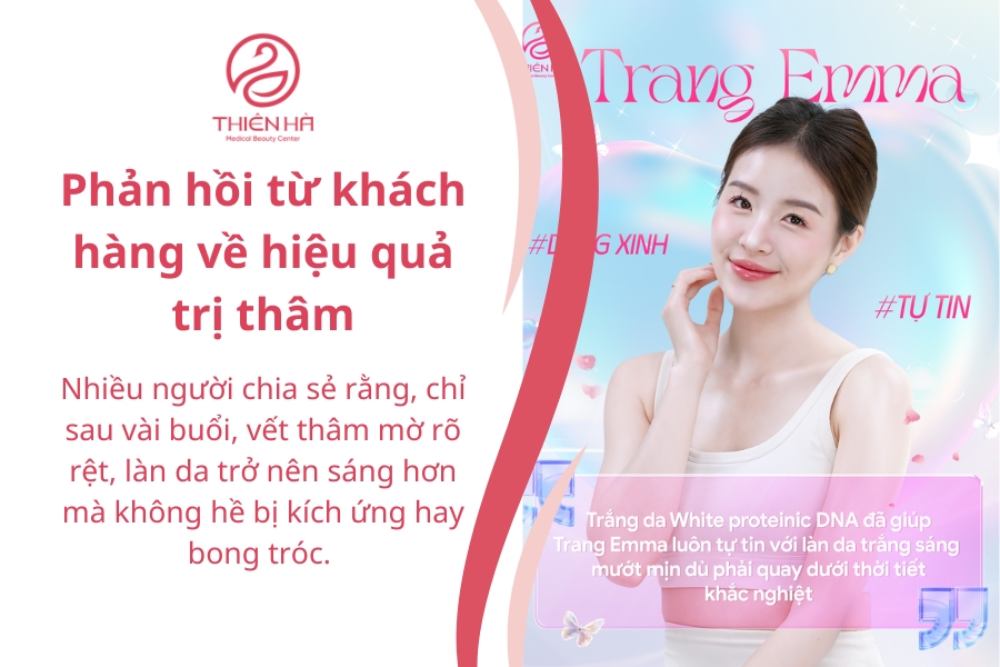 Khách hàng đến với Thiên Hà rất hài lòng với hiệu quả làm trắng trị thâm của các liệu trình 