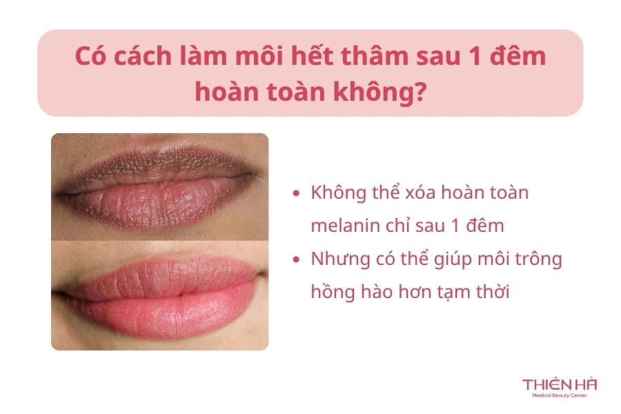 Cách làm môi hết thâm sau 1 đêm: Phương pháp nào hiệu quả? 1 Không có cách làm môi hết thâm sau 1 đêm nhưng có thể giúp môi trông hồng hào hơn