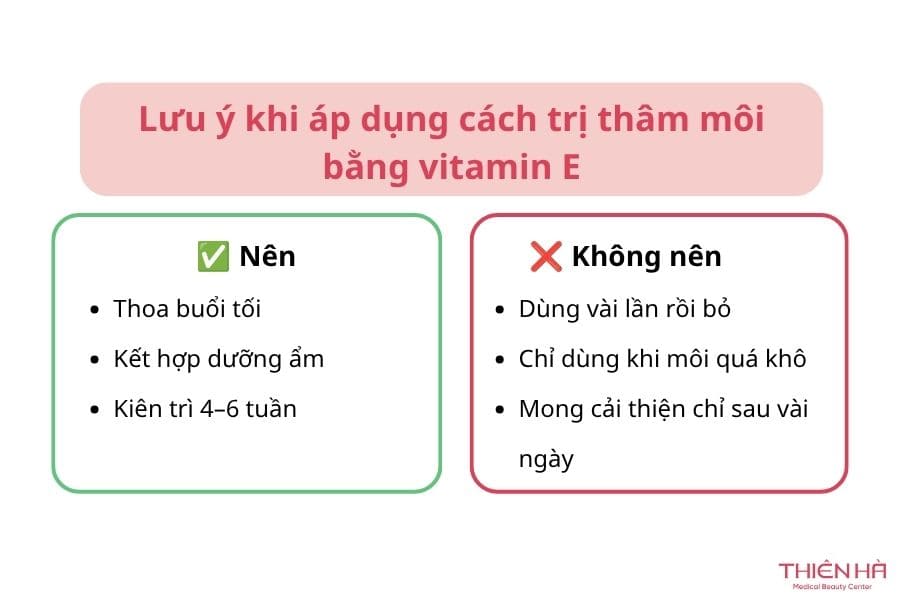 Cách trị thâm môi bằng vitamin E hiệu quả tại nhà 6 Hãy thật cẩn thận khi sử dụng bất kỳ sản phẩm nào cho môi vì có thể gây ra tác dụng phụ