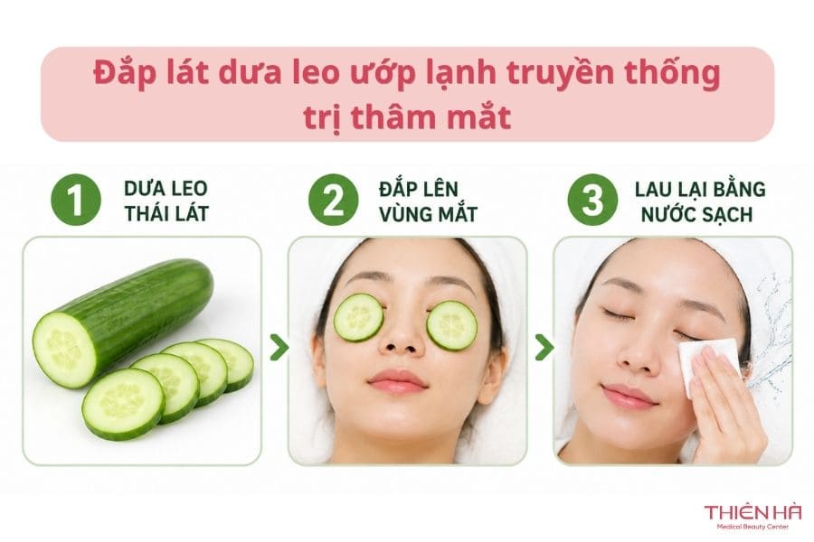 Cách đắp dưa leo trị thâm mắt đơn giản trong 15 phút 4 Đắp lát dưa leo ướp lạnh truyền thống giúp làm mát, giảm cảm giác mệt mỏi và hỗ trợ giảm sưng nhẹ vùng mắt