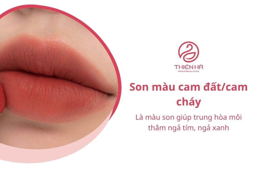 Cam đất và cam cháy là màu son không quá rực, vẫn giữ được vẻ đẹp tự nhiên và giúp trung hòa sắc môi thâm xanh, thâm tím