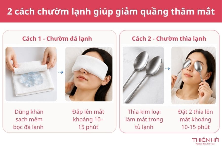 Cách trị thâm quầng mắt sau 1 đêm cực kì hiệu quả 3 Chườm lạnh giúp giảm sưng và làm quầng thâm mắt bớt rõ hơn