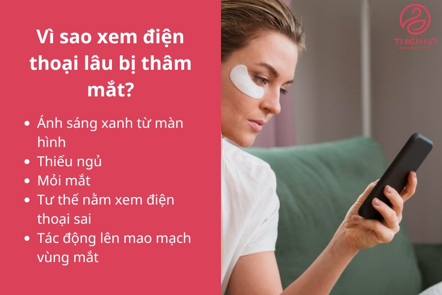 Ánh sáng xanh từ điện thoại là một trong những nguyên nhân chính gây thâm quầng mắt.