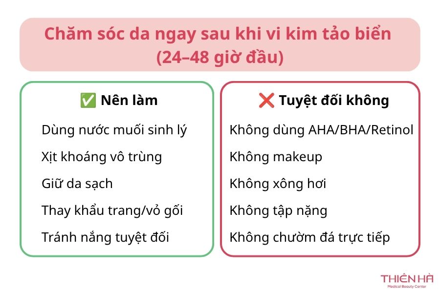 Sau khi vi kim tảo biển nên làm gì? Chăm sóc da đúng cách 2 Giai đoạn ngay sau khi vi kim tảo biển (24–48 giờ đầu)