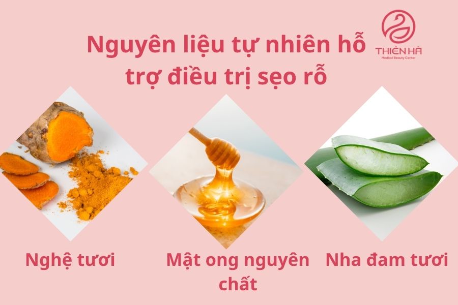 Nguyên liệu tự nhiên hỗ trợ điều trị sẹo rỗ: nghệ, mật ong, nha đam