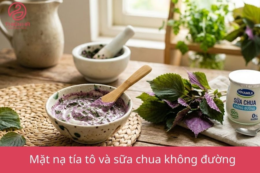 Mặt nạ tía tô và sữa chua không đường