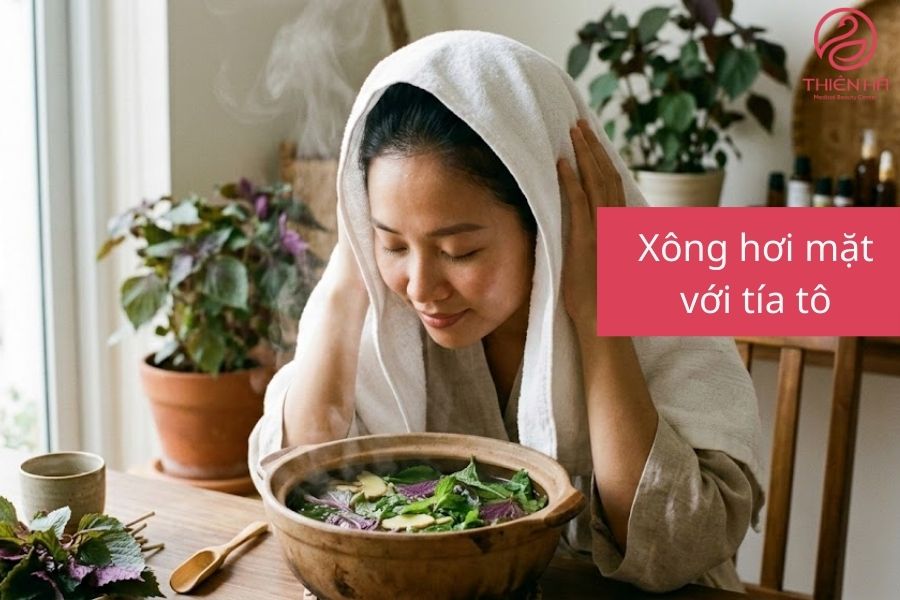 Xông hơi mặt với tía tô