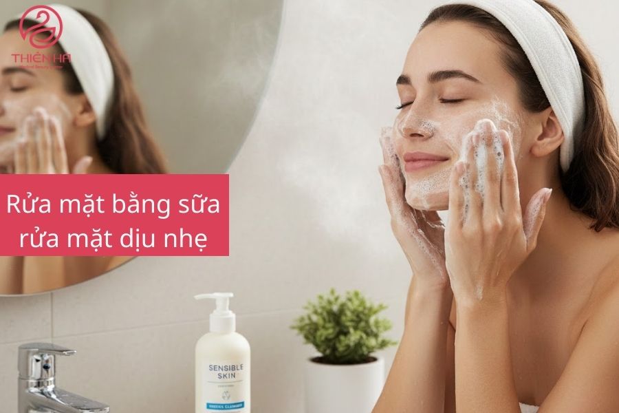 Rửa mặt bằng sữa rửa mặt dịu nhẹ 