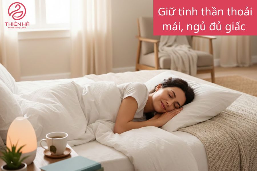 Giảm stress ổn định nội tiết: Giữ tinh thần thoải mái, ngủ đủ giấc 