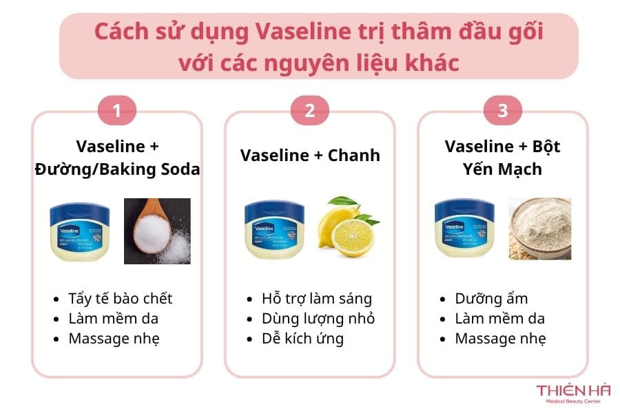 Giải đáp: Vaseline có trị thâm đầu gối không và cách sử dụng đúng 3 Cách sử dụng Vaseline trị thâm đầu gối với các nguyên liệu khác