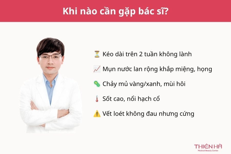 Nổi mụn nước trong miệng: Nguyên nhân, dấu hiệu và cách xử lý 8 Tình trạng mụn nước trong miệng như nào thì cần gặp bác sĩ?