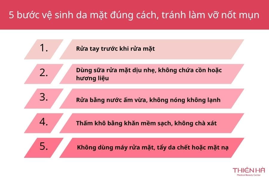 Quy trình vệ sinh da mặt đúng cách, tránh làm vỡ nốt mụn