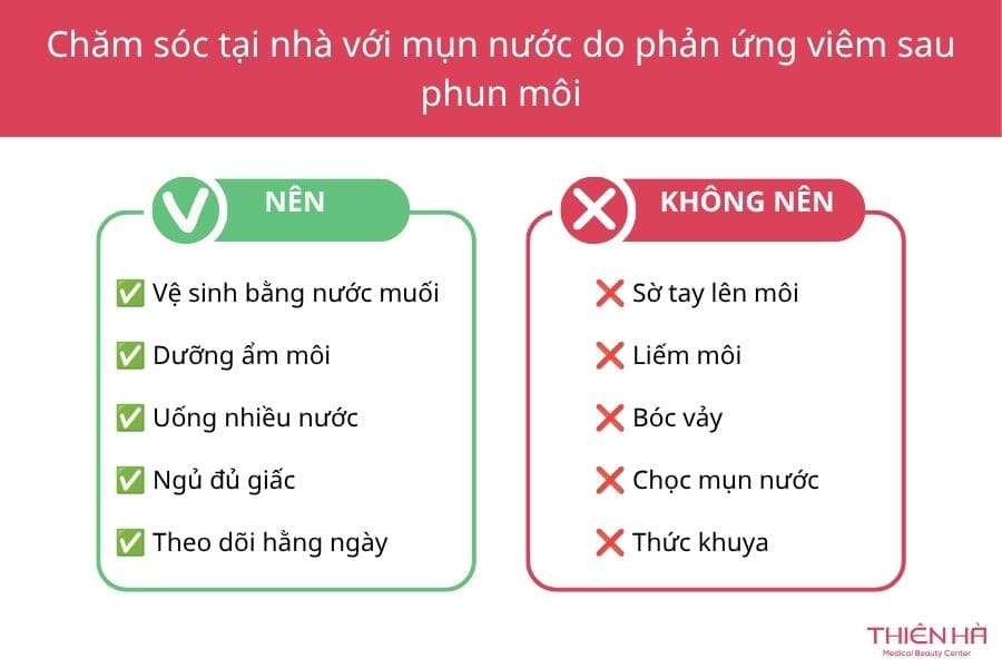 Phun môi bị mụn nước phải làm sao? Hướng dẫn xử lý an toàn 8 Nếu phun môi bị nổi mụn nước là phản ứng viêm nhẹ - chăm sóc tại nhà