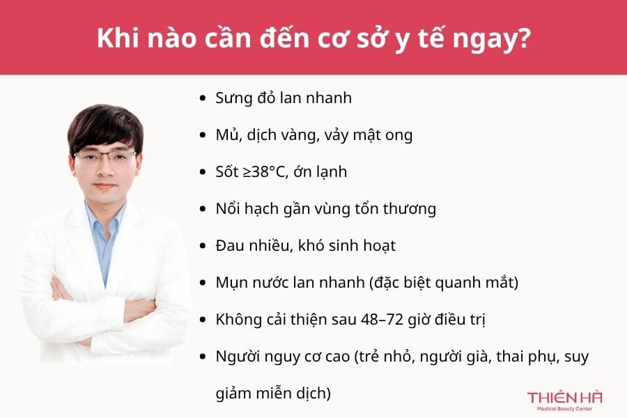 Cần đến cơ sở y tế ngay nếu chàm bội nhiễm có các dấu hiệu bất thường 
