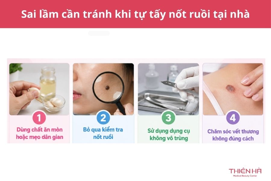 Cách tẩy nốt ruồi tại nhà: 6 cách phổ biến và điều cần biết 9 Những sai lầm cần tránh khi tự tẩy nốt ruồi tại nhà