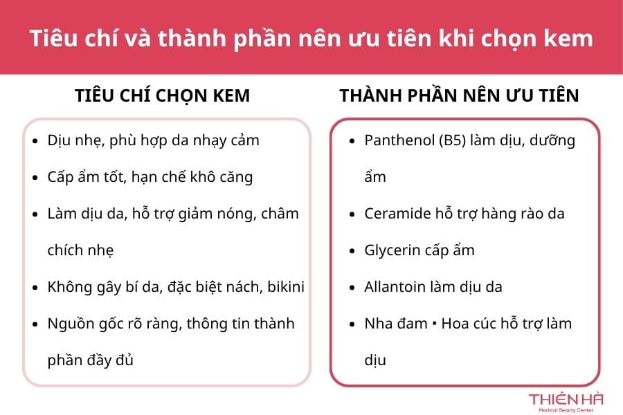 Tiêu chí và thành phần nên ưu tiên khi chọn kem bôi sau triệt lông 