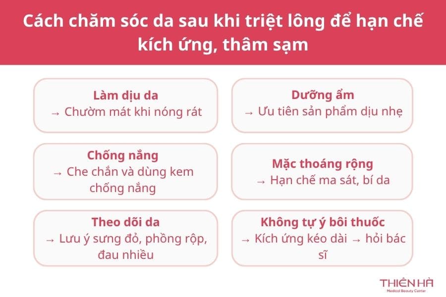 Sau khi triệt lông nên kiêng gì để da không bị kích ứng 5 Cách chăm sóc da sau khi triệt lông để hạn chế kích ứng, thâm sạm