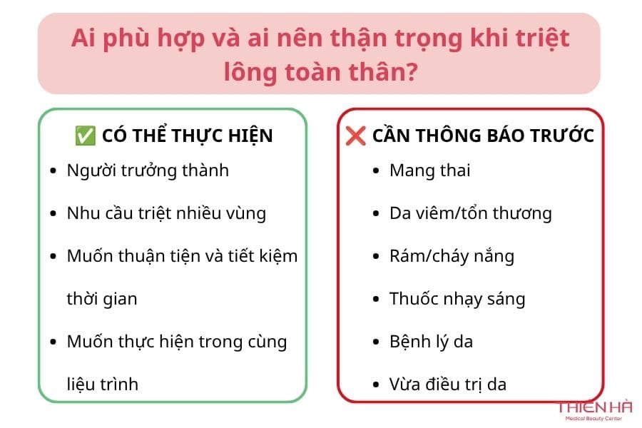 Triệt lông toàn thân là gì? Có nên thực hiện không? 7 Ai phù hợp và ai nên thận trọng khi triệt lông toàn thân?