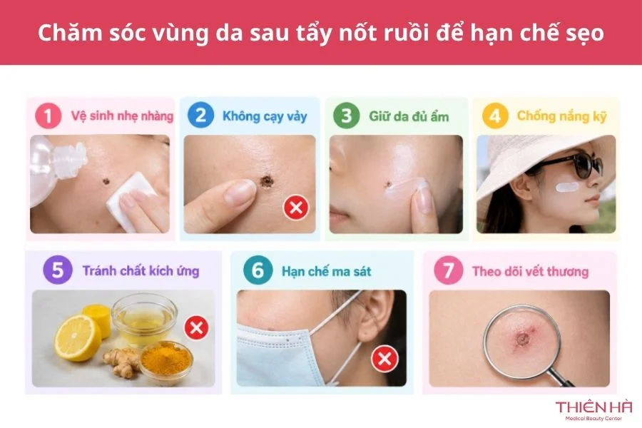Chăm sóc vùng da sau tẩy nốt ruồi để hạn chế sẹo
