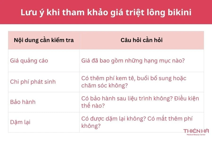Giá triệt lông bikini bao nhiêu tiền? Cập nhật chi tiết 4 Lưu ý khi tham khảo giá triệt lông bikini